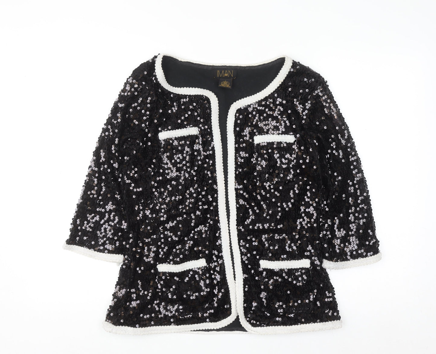 IMAN Women's Black Sequin Tuxedo Style Blazer Jacket Size M
