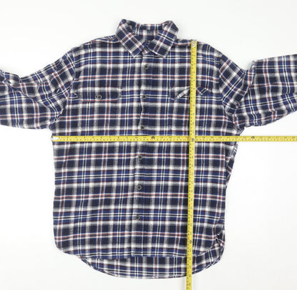 JACHS Men's Blue Plaid Flannel Button-Up Long Sleeve Shirt L