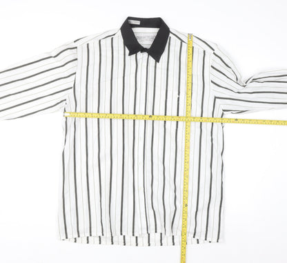 Giorgio Fellini Men's White Striped Long Sleeve Button-Up Shirt 16.5 42in