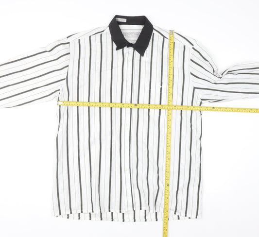 Giorgio Fellini Men's White Striped Long Sleeve Button-Up Shirt 16.5 42in