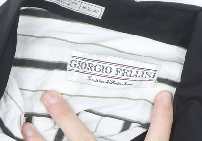 Giorgio Fellini Men's White Striped Long Sleeve Button-Up Shirt 16.5 42in