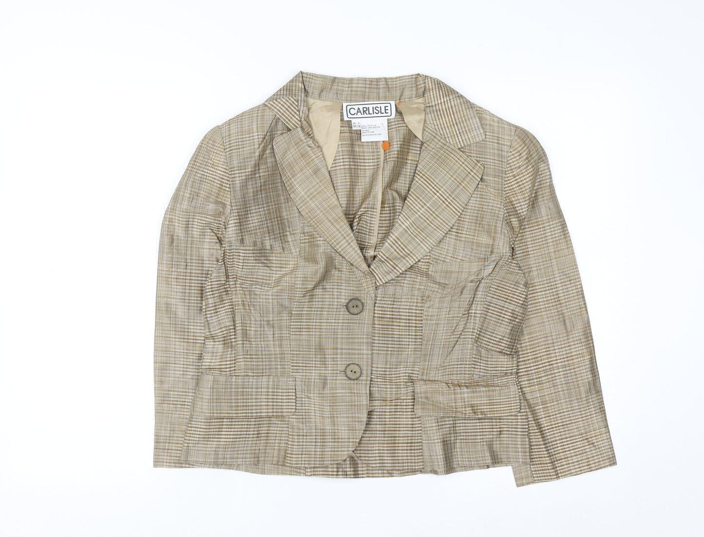 Carlisle Women Beige Checked Silk Two-Button Suit Jacket UK 8