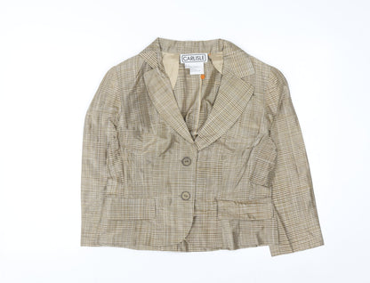 Carlisle Women Beige Checked Silk Two-Button Suit Jacket UK 8
