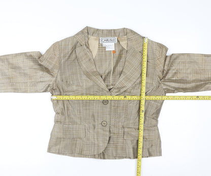 Carlisle Women Beige Checked Silk Two-Button Suit Jacket UK 8