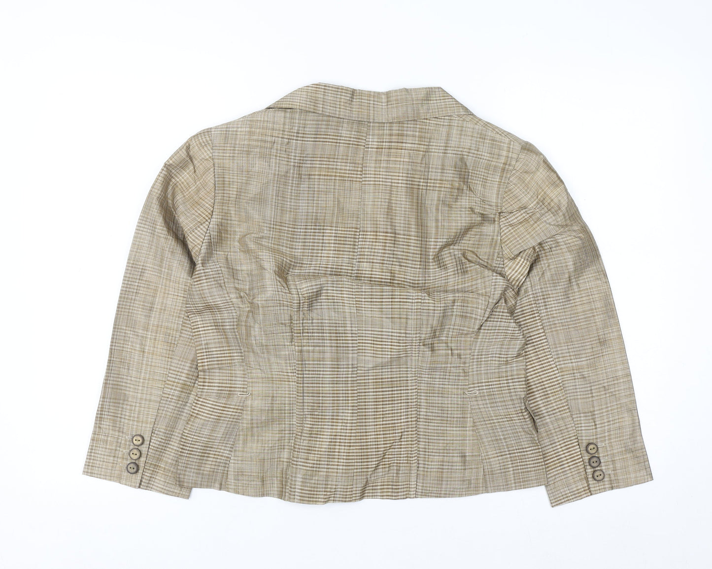 Carlisle Women Beige Checked Silk Two-Button Suit Jacket UK 8