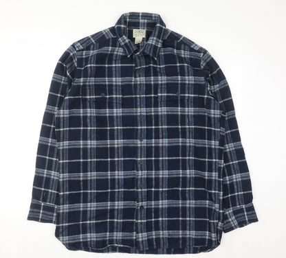 L.L.Bean Men's Blue Check Flannel Button-Up Shirt Size L Tall