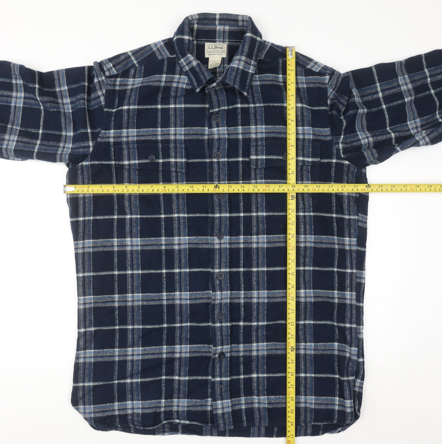 L.L.Bean Men's Blue Check Flannel Button-Up Shirt Size L Tall