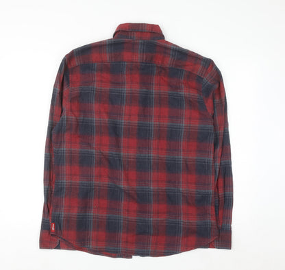 Wrangler Men's Red & Navy Check Flannel Long Sleeve Button-Up Shirt Size L