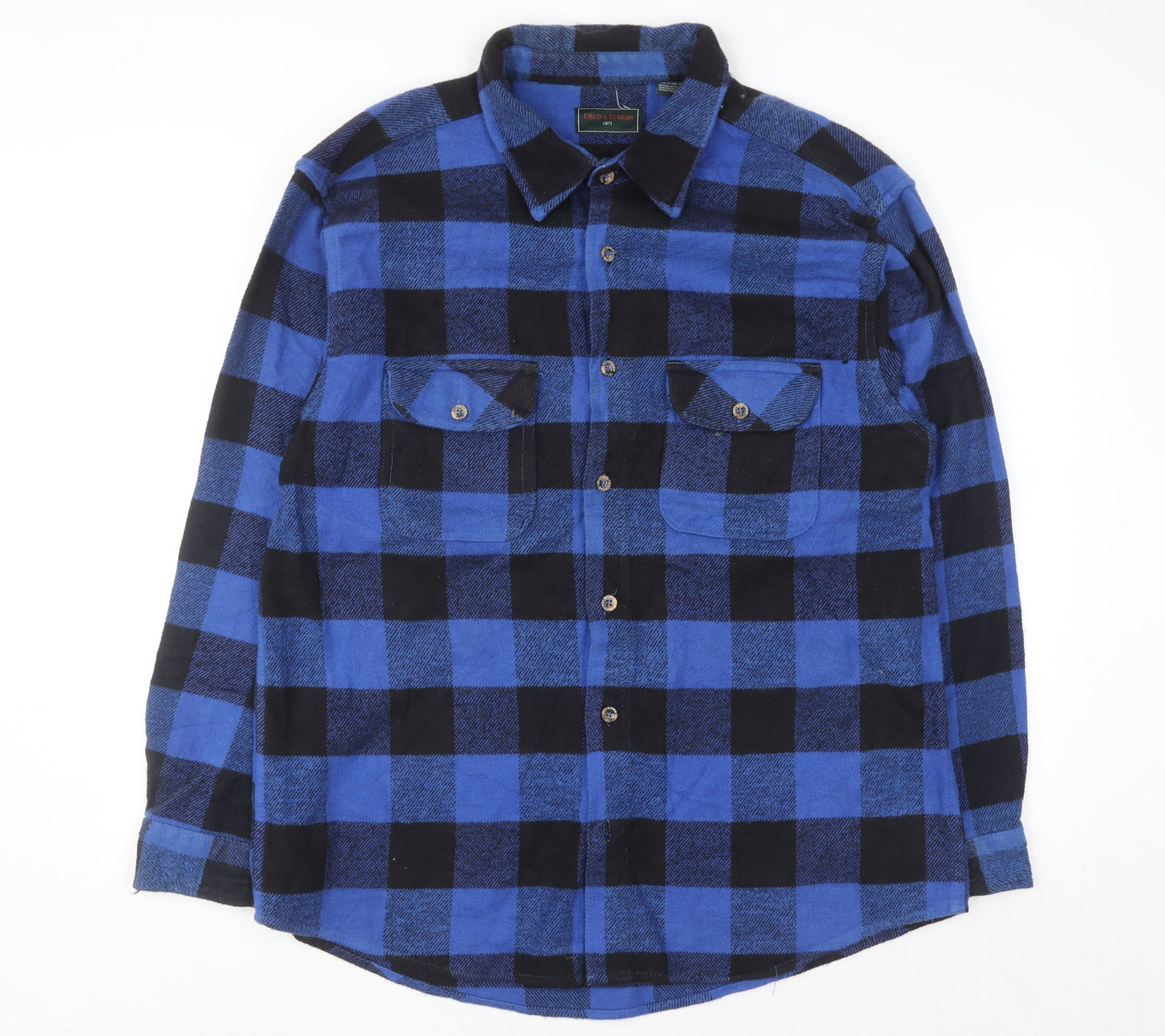 Field & Stream Men’s Blue Black Check Flannel Shirt XL Long Sleeve Cotton