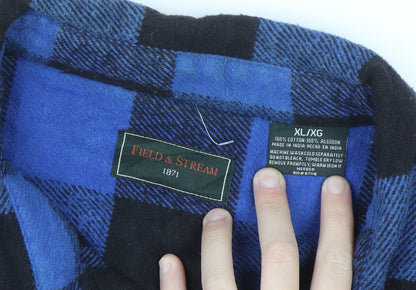 Field & Stream Men’s Blue Black Check Flannel Shirt XL Long Sleeve Cotton