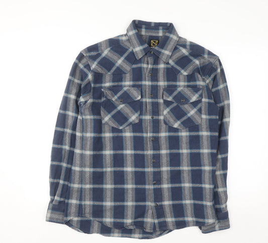 Noble Outfitters Men's Blue Check Flannel Cotton Long Sleeve Shirt M