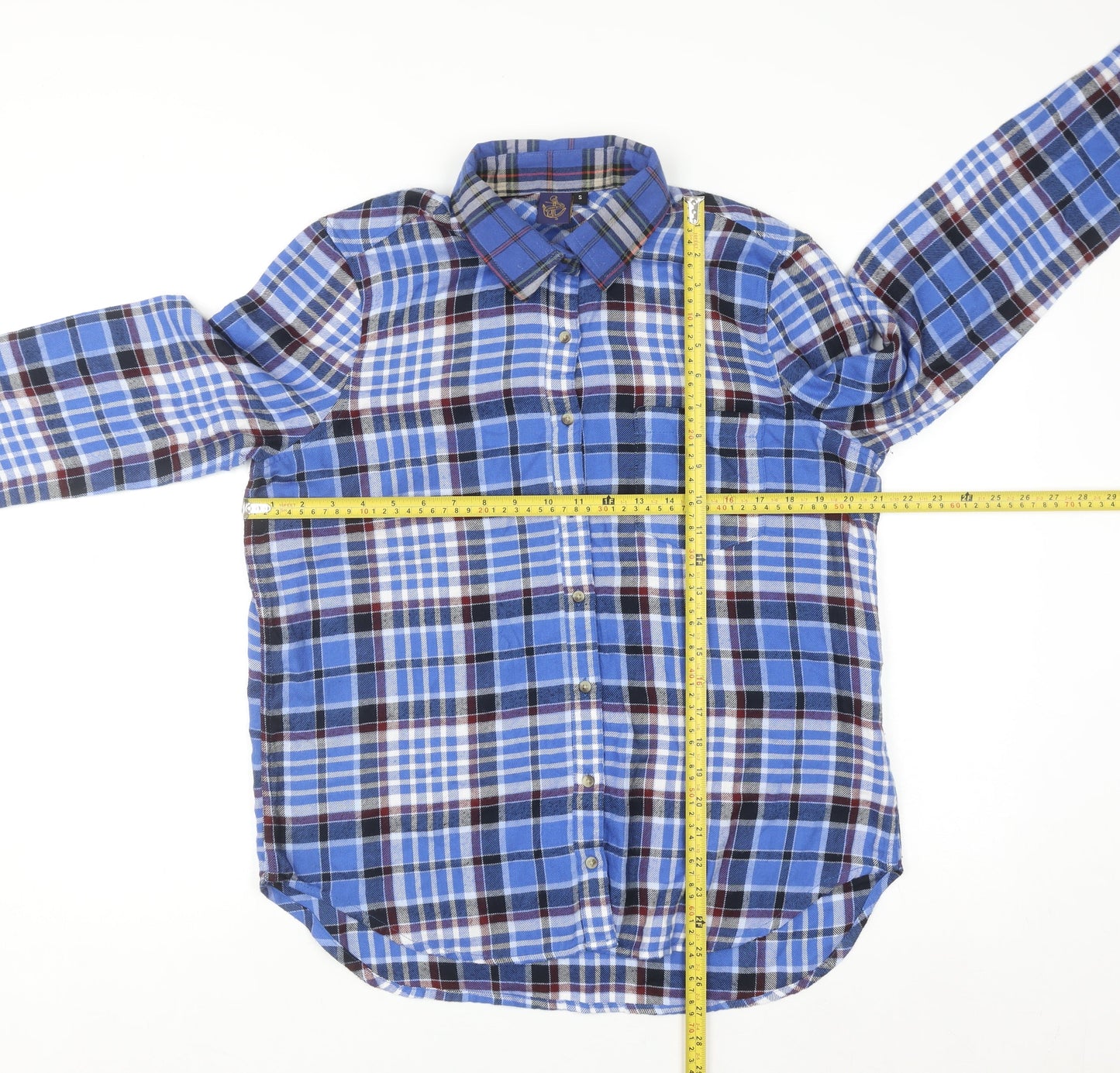 Beyond Retro Men's Blue Plaid Flannel Button-Up Shirt S