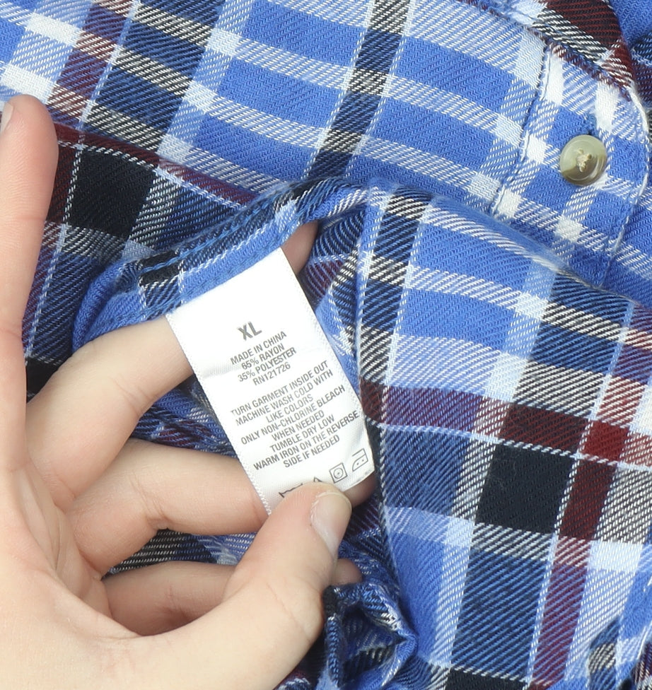 Beyond Retro Men's Blue Plaid Flannel Button-Up Shirt S