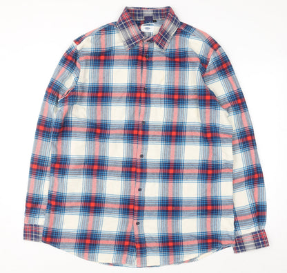 Old Navy Women Multicoloured Plaid Flannel Button-Up Shirt XL Tall