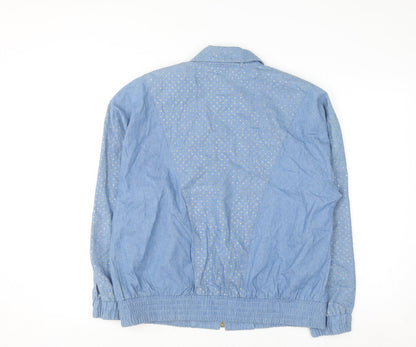 City Girl by Nancy Bolen Women’s Blue Embroidered Cotton Bomber Jacket Size 10