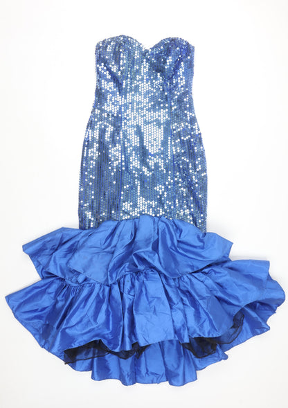 What's Up by Carol Women's Blue Sequin Strapless Mermaid Ruffle Dress Size 8
