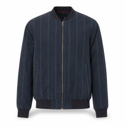 Bonobos Men's Blue Striped Bomber Jacket Size S Cotton Twill Zip Casual