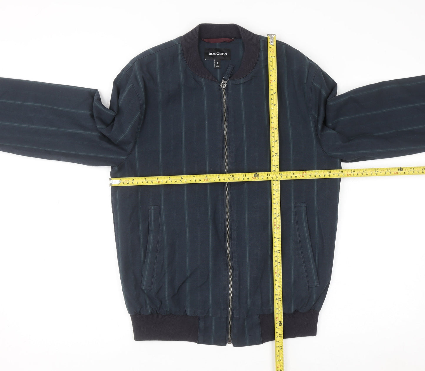 Bonobos Men's Blue Striped Bomber Jacket Size S Cotton Twill Zip Casual