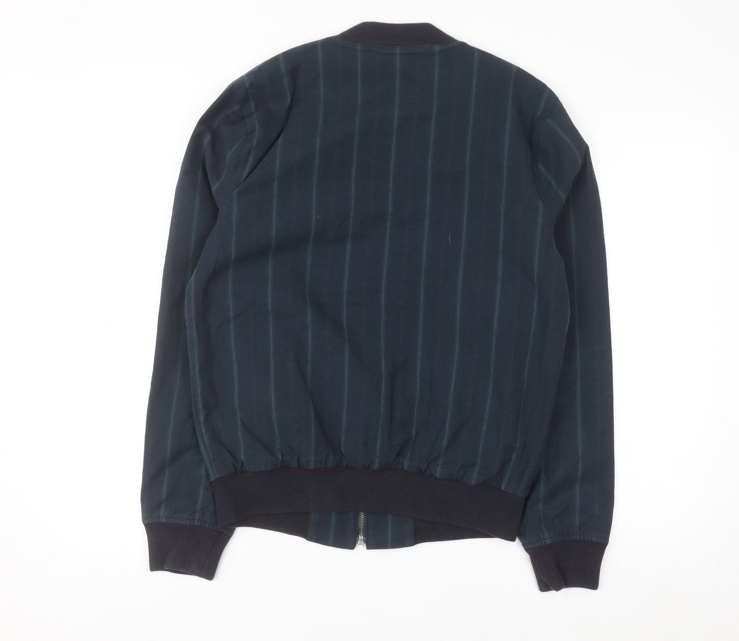 Bonobos Men's Blue Striped Bomber Jacket Size S Cotton Twill Zip Casual