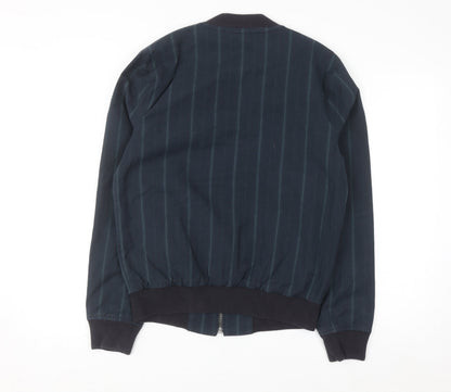 Bonobos Men's Blue Striped Bomber Jacket Size S Cotton Twill Zip Casual