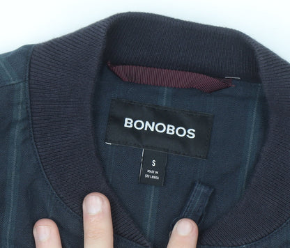 Bonobos Men's Blue Striped Bomber Jacket Size S Cotton Twill Zip Casual
