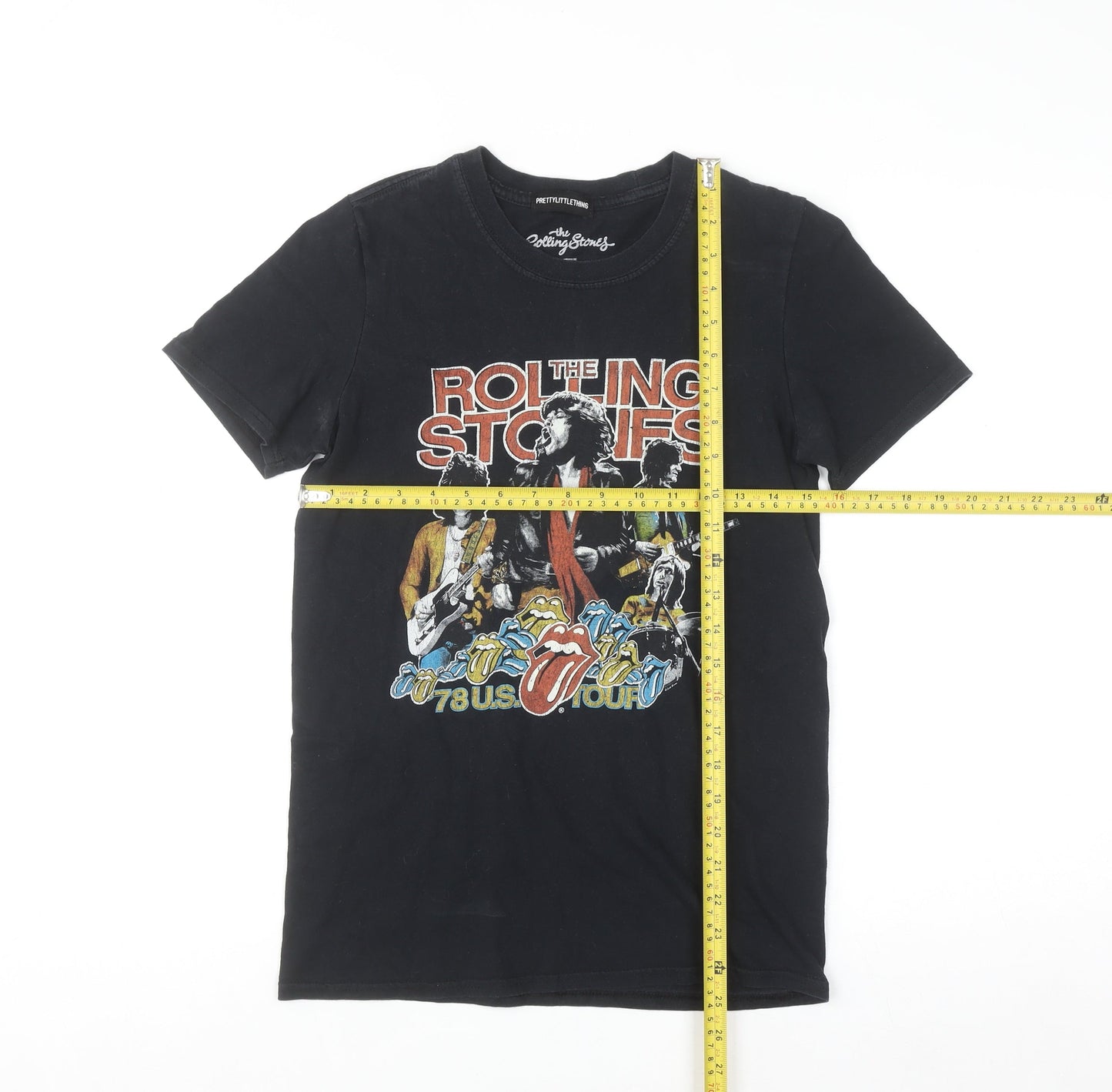 PrettyLittleThing Womens Black Rolling Stones T-Shirt Size M