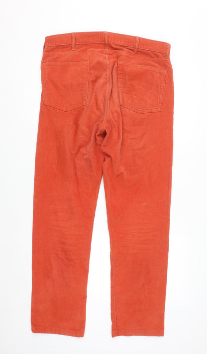 Lands' End Men's Orange Corduroy Straight Fit Trousers 36W