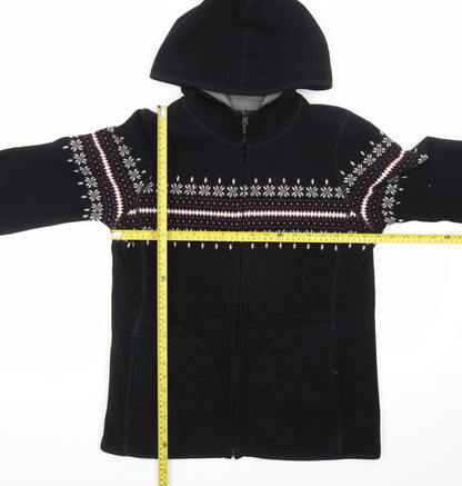 Uniqlo Womens Black Fleece Full Zip Hoodie L Fair Isle Pattern Winter Warm