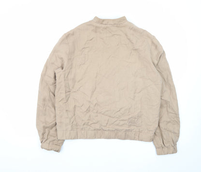 MNG Womens Beige Bomber Jacket Size 12 Lightweight Cotton Zip