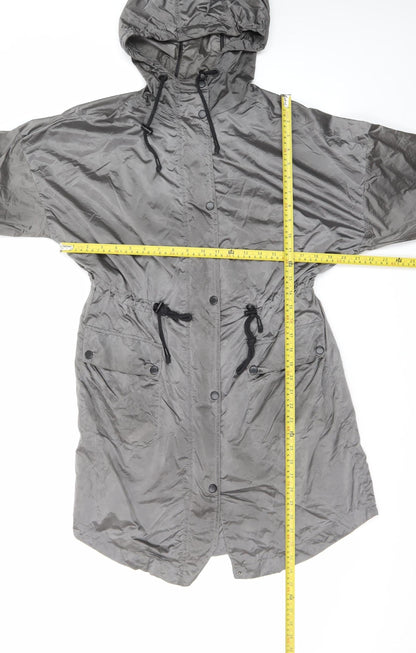 New Look Women Grey Size 8 Parka Hooded Long Lightweight Coat