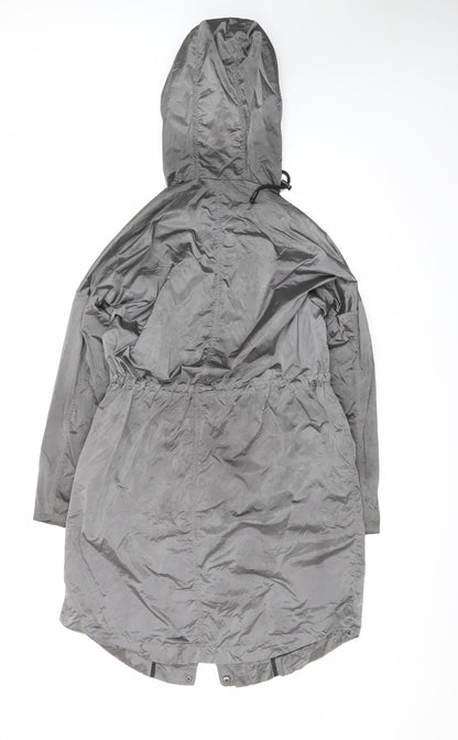 New Look Women Grey Size 8 Parka Hooded Long Lightweight Coat