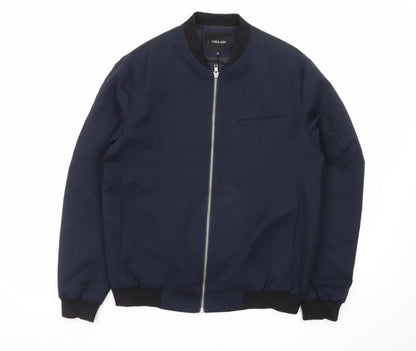 Villain Men's Blue Bomber Jacket M Regular Fit Full Zip Twill