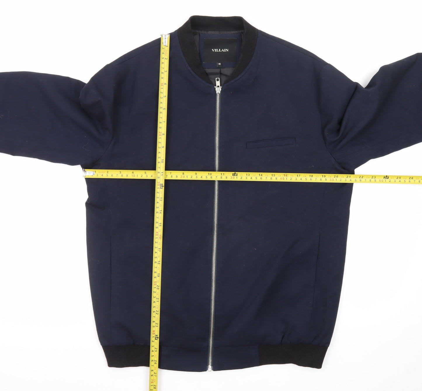 Villain Men's Blue Bomber Jacket M Regular Fit Full Zip Twill