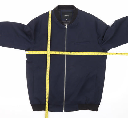 Villain Men's Blue Bomber Jacket M Regular Fit Full Zip Twill