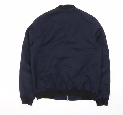 Villain Men's Blue Bomber Jacket M Regular Fit Full Zip Twill