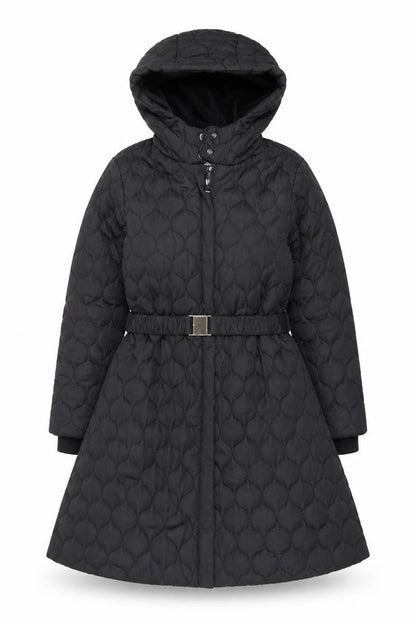 Monsoon Teens Black Quilted Hooded Belted Long Puffer Coat Size 10