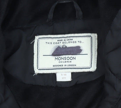 Monsoon Teens Black Quilted Hooded Belted Long Puffer Coat Size 10