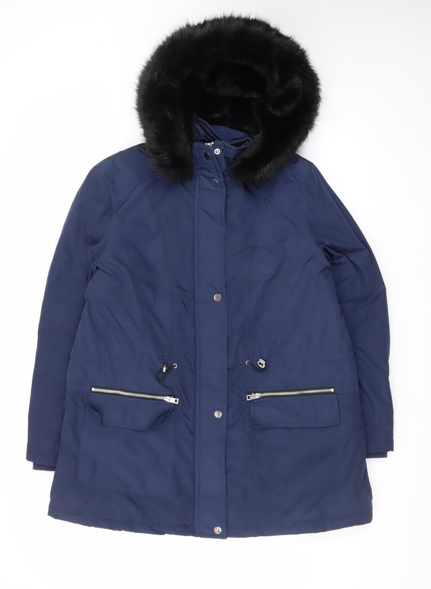 Papaya Women's Blue Faux Fur Hooded Parka Coat Size 18