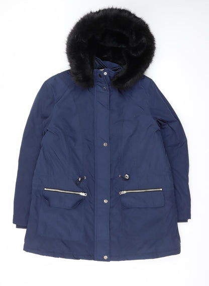 Papaya Women's Blue Faux Fur Hooded Parka Coat Size 18