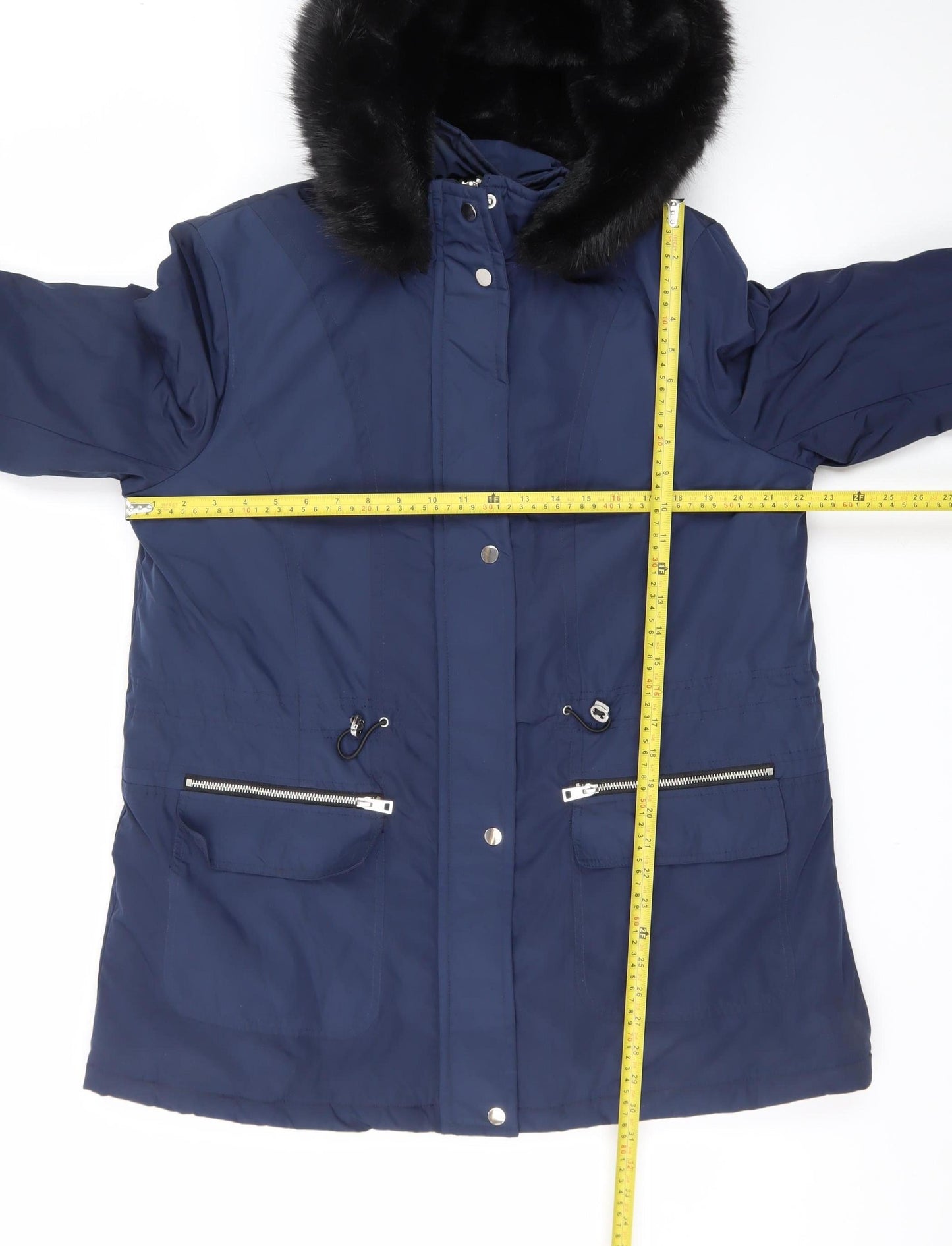 Papaya Women's Blue Faux Fur Hooded Parka Coat Size 18