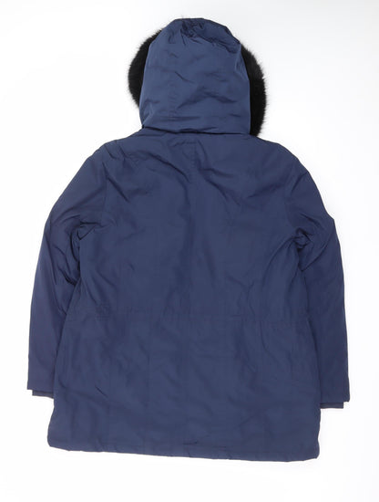 Papaya Women's Blue Faux Fur Hooded Parka Coat Size 18