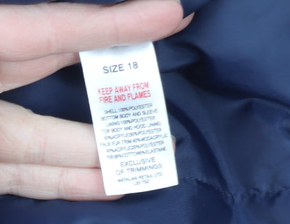 Papaya Women's Blue Faux Fur Hooded Parka Coat Size 18