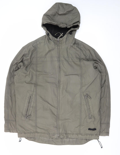 Next Mens Green Hooded Cotton Parka Jacket L Warm Lined Casual Coat