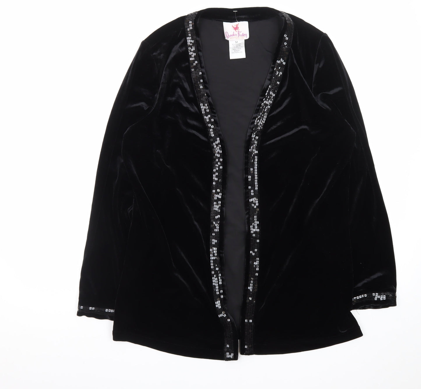 Quacker Factory Women Black Velvet Sequin Trim Tuxedo Blazer M