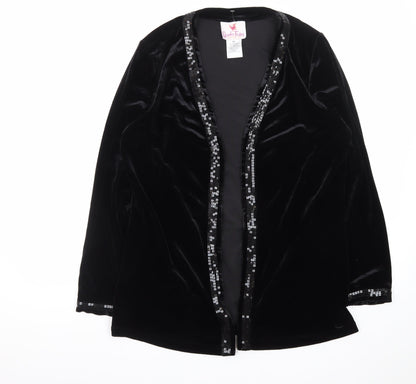 Quacker Factory Women Black Velvet Sequin Trim Tuxedo Blazer M