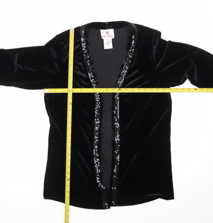 Quacker Factory Women Black Velvet Sequin Trim Tuxedo Blazer M