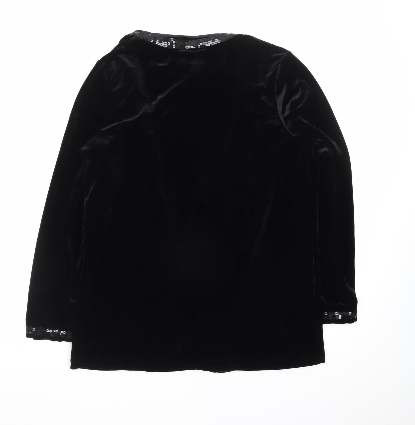 Quacker Factory Women Black Velvet Sequin Trim Tuxedo Blazer M