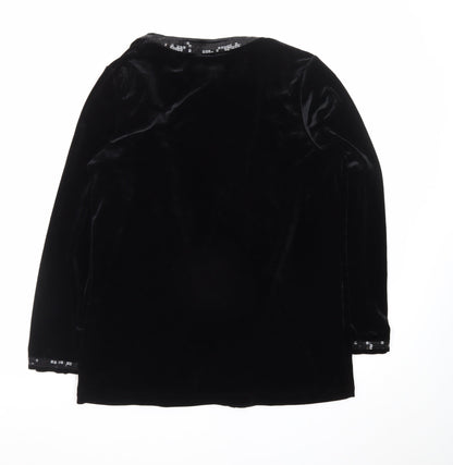 Quacker Factory Women Black Velvet Sequin Trim Tuxedo Blazer M