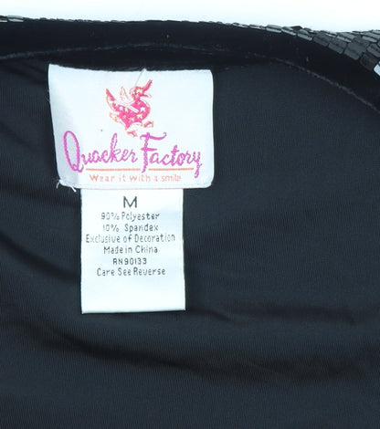 Quacker Factory Women Black Velvet Sequin Trim Tuxedo Blazer M