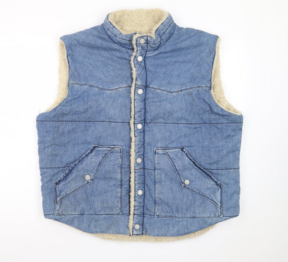 Lucky Brand Women's Blue Denim Faux Fur Lined Waistcoat Size L